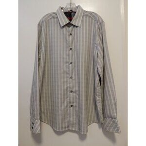 Robert Graham Classic Fit Dress Shirt Gray w Purple Floral Flip Cuff 2XL